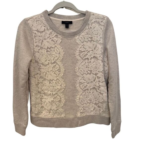 J. Crew Lace Sweatshirt Grey and Cream Size M - Picture 2 of 7